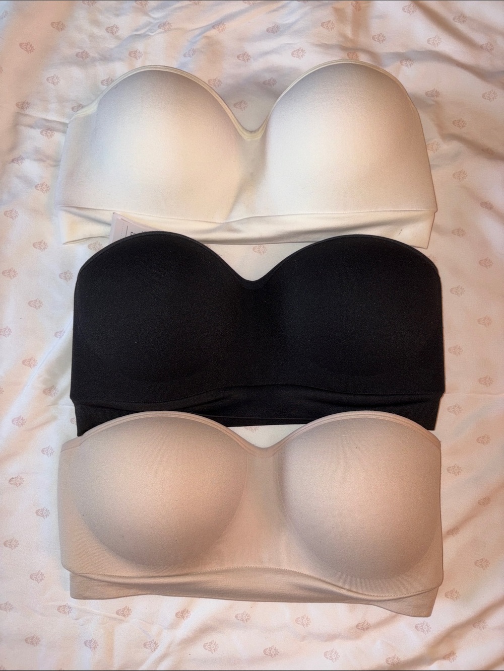 Push-Up Seamless Strapless Bandeau Bras (Auden) White, Black, Nude, Size: Large